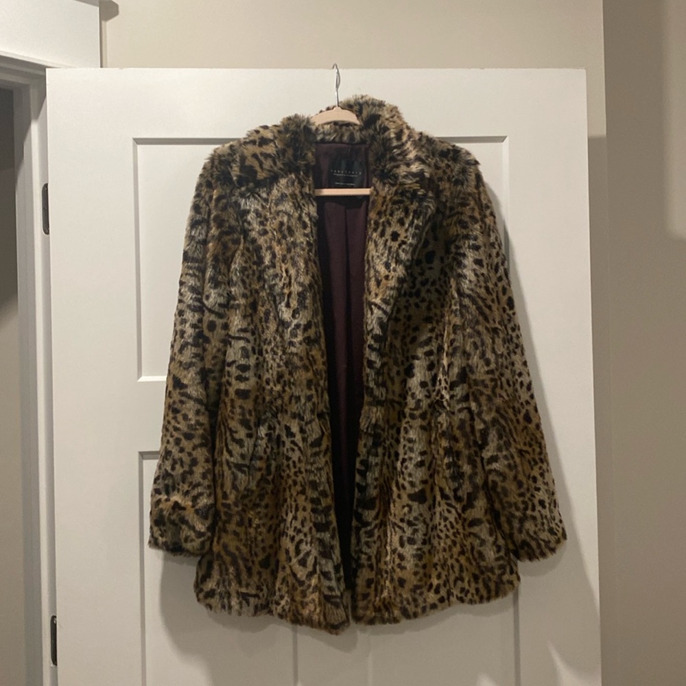 Anthropologie Sanctuary crafted and tailored faux leopard print coat